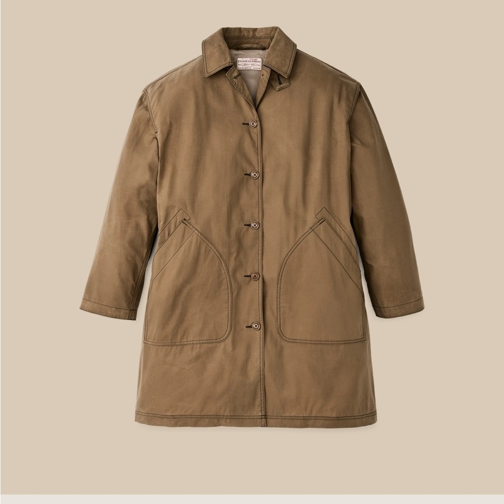 New Filson Waxed Cotton Ranger Raincoat Dark Beige Water Resistant Womens XL NWT